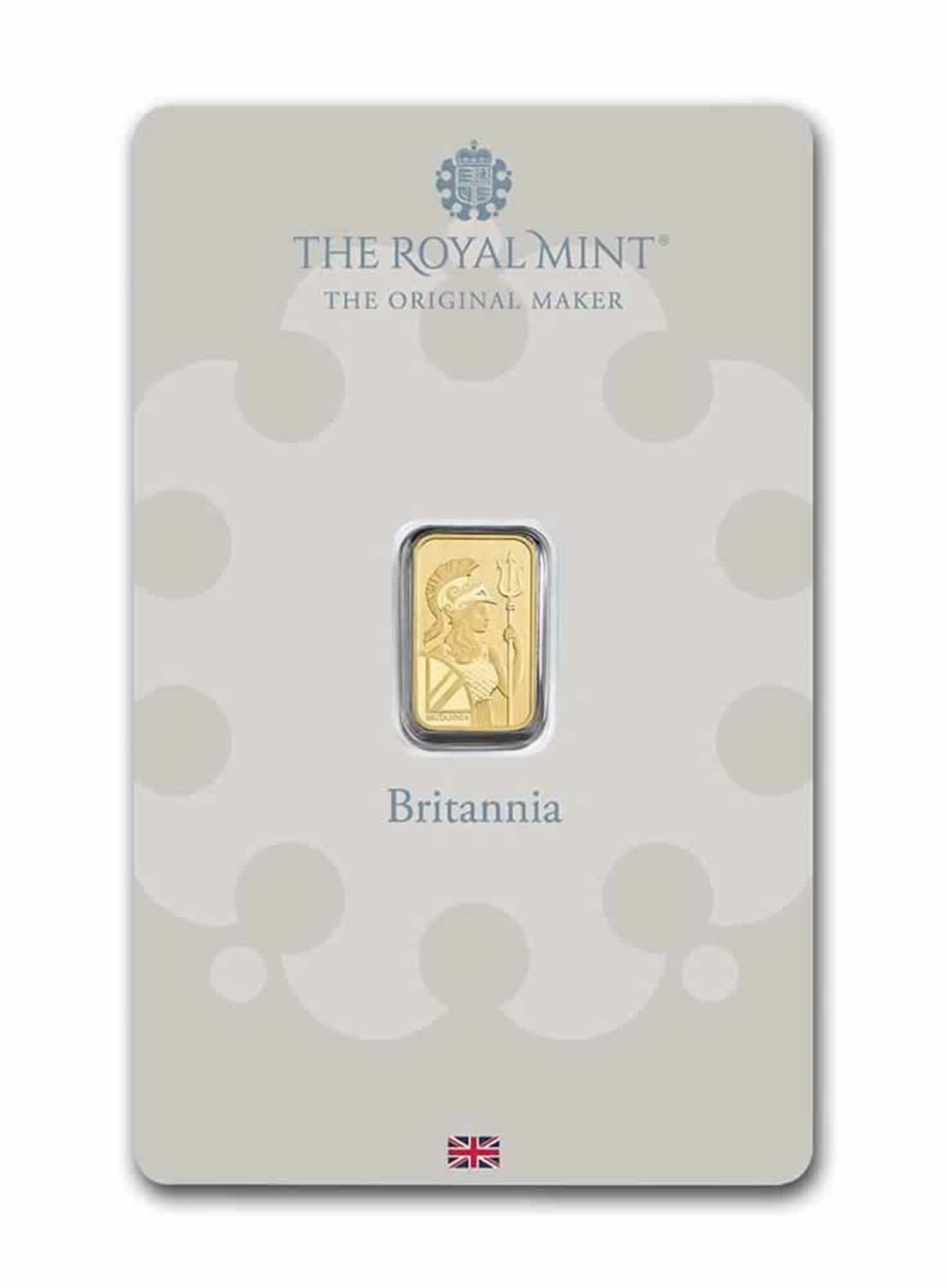 1 Gram Royal Mint Britannia Gold Bar - Front 1 Gram Royal Mint Britannia Gold Bar - Front